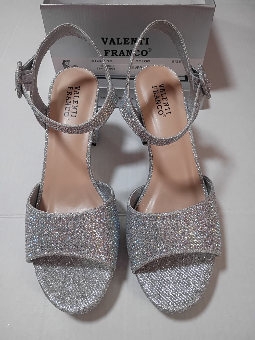 Valenti Franco Silver Glitter Ankle-Strap Women's Heels Size 9